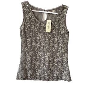 Romy NWT Women's Lg Boho Chic Sheer Floral Lace 2 Tone Gray Slate Layer Tank Top